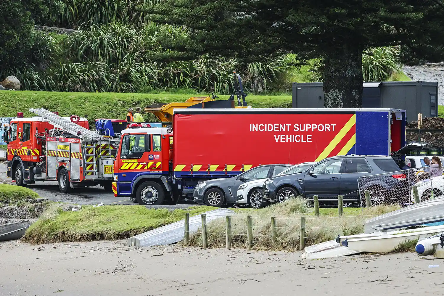 Officials at the scene following the Mount Maunganui landslide
